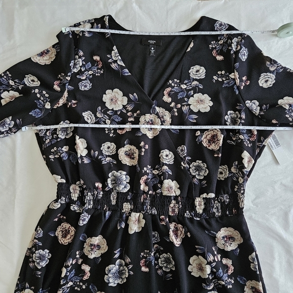 Aqua Curve Dress 2X Floral Smoked Waist LS Midi Ruffle Hem Lined V Neck USA Made - Picture 4 of 16